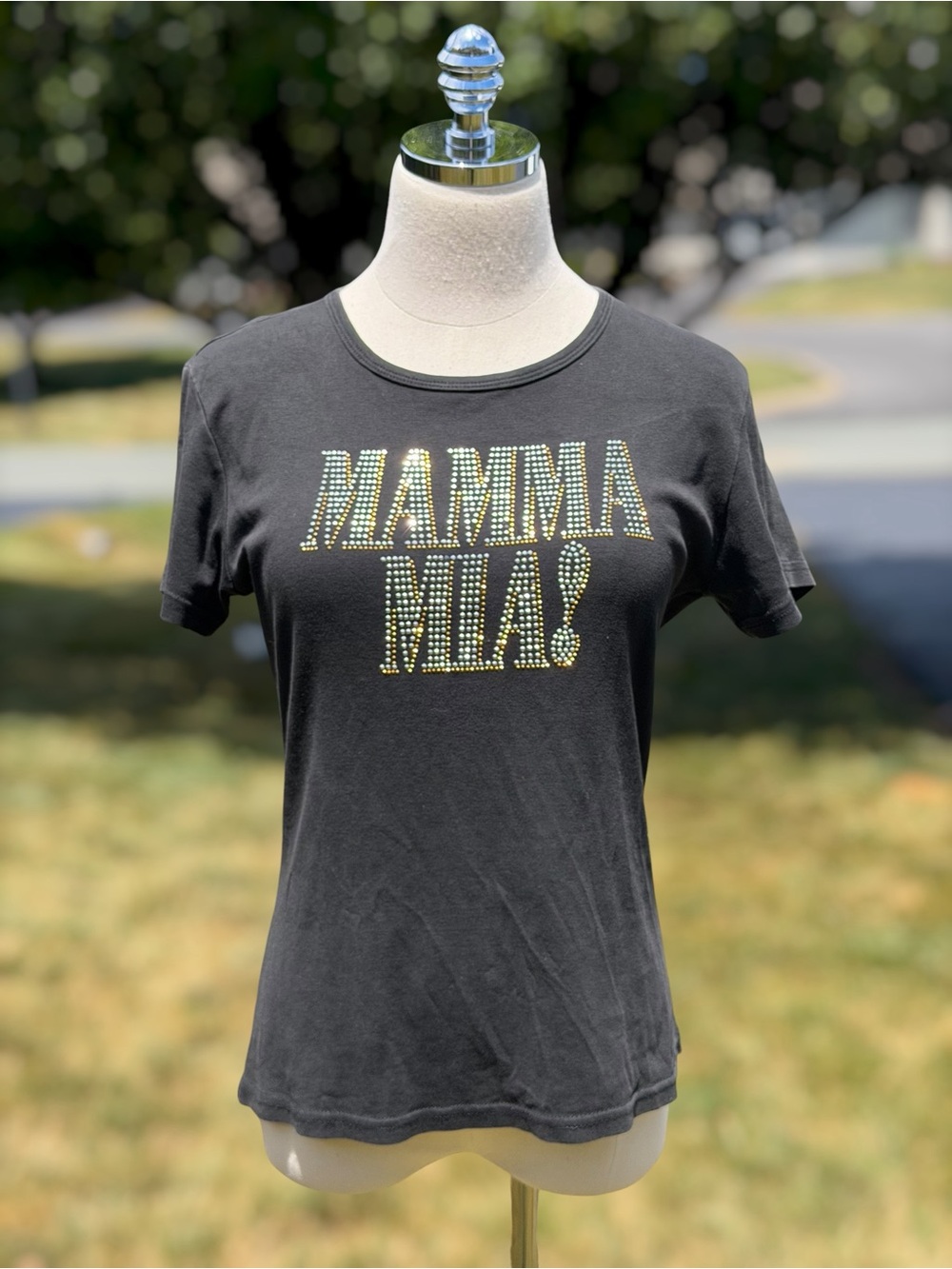Vintage Y2K McBling Mama Mia Rhinestone Baby‎ Tee Indie Sleaze Glam Top Euro